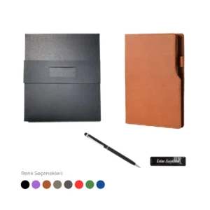 L Model Sert Kapaklı Defter ve Kalem Seti